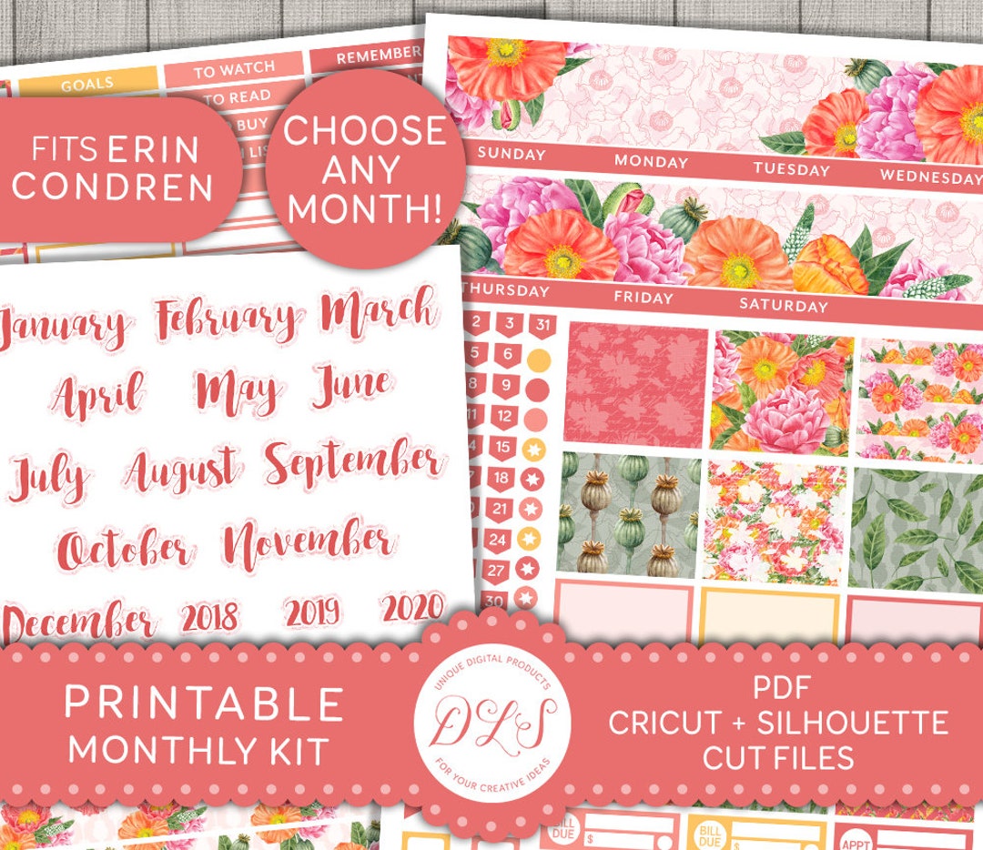 Printable Monthly Planner Stickers Floral Monthly Stickers - Etsy