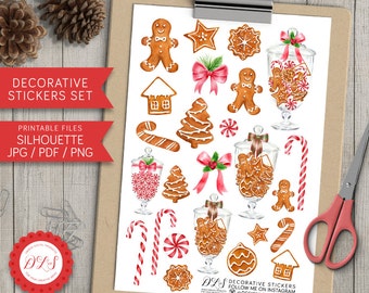 Gingerbread Stickers, Gingerbread Christmas Planner Stickers, Christmas Decorative Stickers, Christmas Cookies Stickers, Printable, DS110