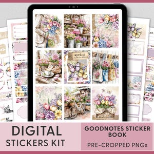 Adesivos para planejador digital Spring Market, adesivos Goodnotes, adesivos pré-cortados, adesivos para iPad, planejador de primavera, tulipas, maio, abril, DG174