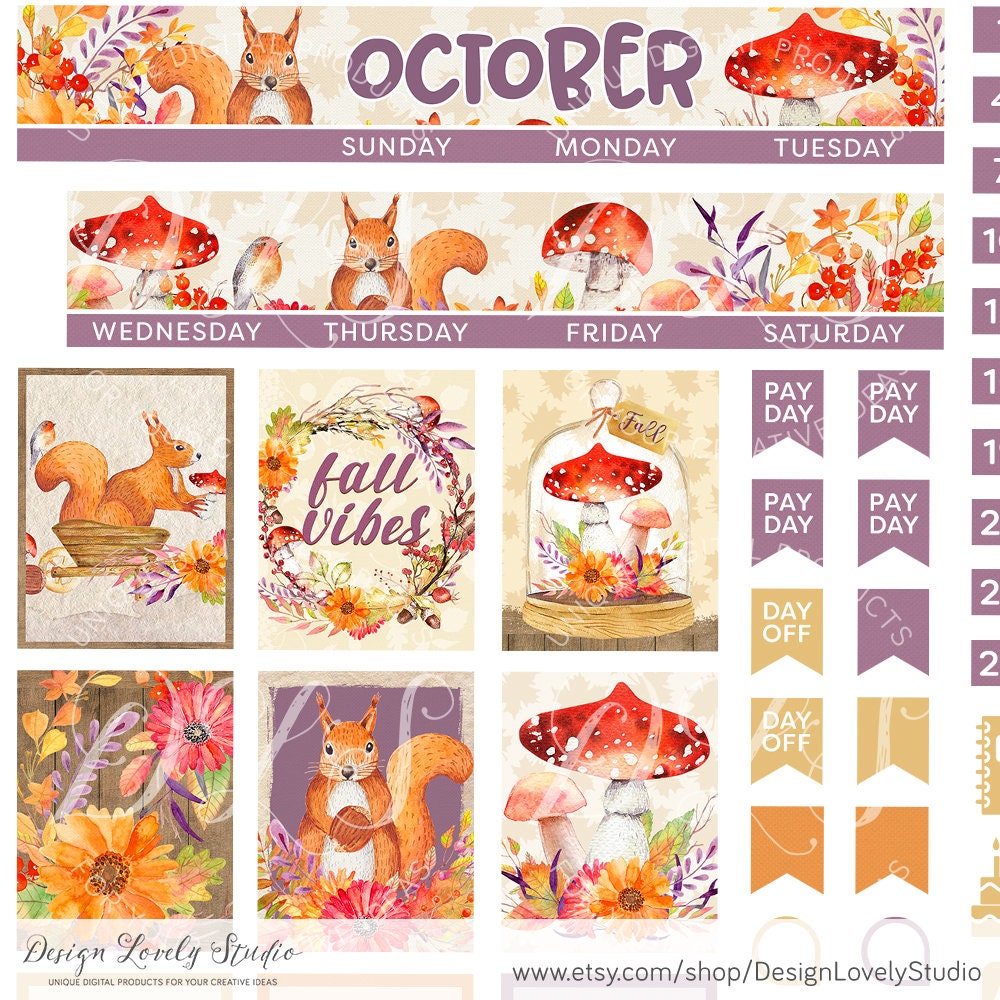 Printable OCTOBER Monthly Stickers Kit, Mini Happy Planner October Kit ...