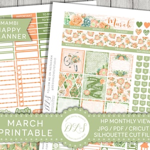 Kit mensual de marzo Happy Planner, pegatinas de marzo de Mambi, kit de planificador mensual, pegatinas de planificador floral, planificador del día de San Patricio, HPMV119