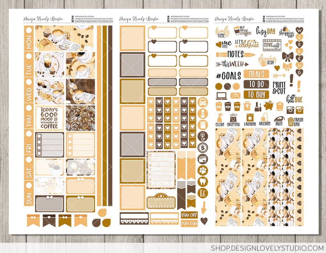 Printable COFFEE TIME Planner Stickers Kit, Hobonichi Weeks Planner ...