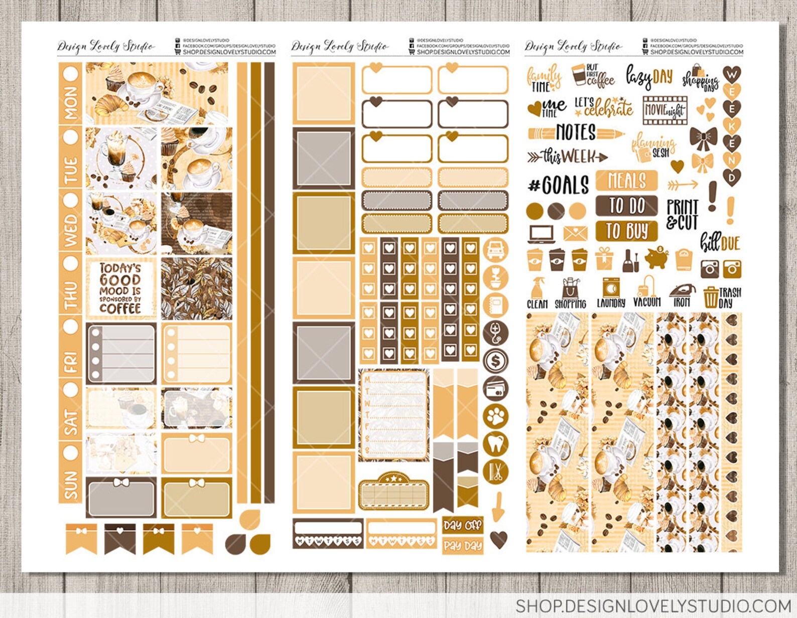 Printable COFFEE TIME Planner Stickers Kit, Hobonichi Weeks Planner ...