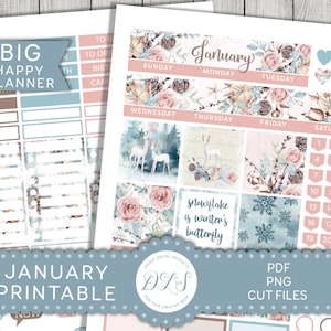Printable JANUARY Monthly Stickers Kit, Big Happy Planner January Kit, New Year Planner Stickers, January 2021 Monthly Kit, Cut Files, BM186