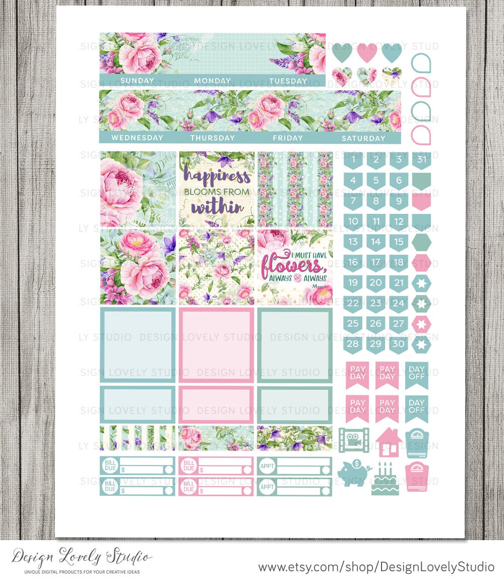 Printable Happy Planner Monthly Kit Floral Monthly Stickers - Etsy
