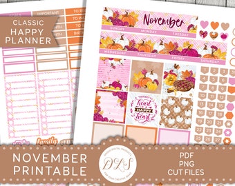 NOVEMBER Sticker, druckbare Happy Planner Sticker, Thanksgiving Sticker, November Sticker Kit, geschnittene Dateien, HPMV191