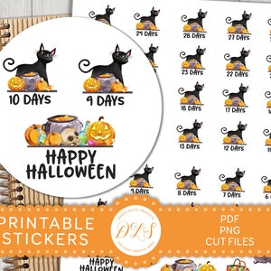 HALLOWEEN Countdown Planner Stickers, Printable Halloween Stickers, October Planner Stickers, Fall Planner Stickers, Cut Files, DS174