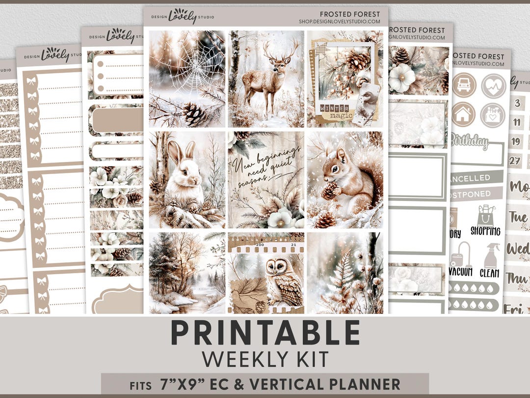 Winter Woodland Printable Planner Stickers, Erin Condren Weekly Planner ...