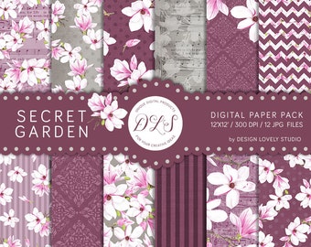 Floral Digital Paper Pack, Flower Digital Paper, Spring Digital Paper Pack, Spring Scrapbook Paper, Magnolia Digital Paper, DP143