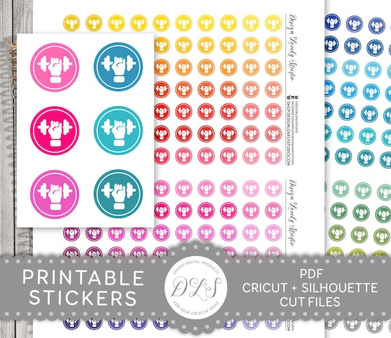 Printable Workout Planner Stickers, Fitness Planner Stickers, Gym Planner Stickers, Cross Fit Stickers, Dumbbell Stickers, Cut Files, FS171