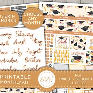 GRADUATION Planner Stickers Kit, for Erin Condren Life Planner, School Planner Stickers, Printable Monthly Stickers Kit, Cut Files, ECE110
