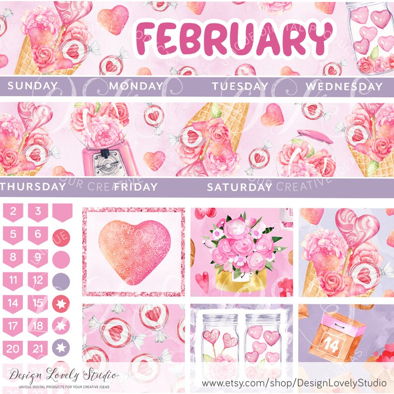 Printable FEBRUARY Planner Stickers, February Monthly Stickers Kit, for ...