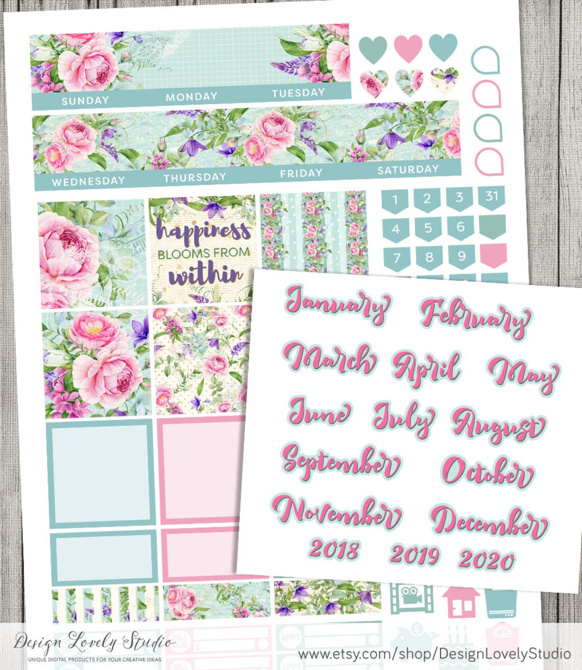Printable Happy Planner Monthly Kit Floral Monthly Stickers - Etsy