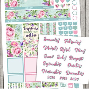 Printable Happy Planner Monthly Kit, Floral Monthly Stickers, Happy ...