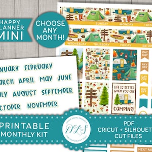 Camping Planner Stickers, MINI HAPPY PLANNER Monthly Stickers Kit ...
