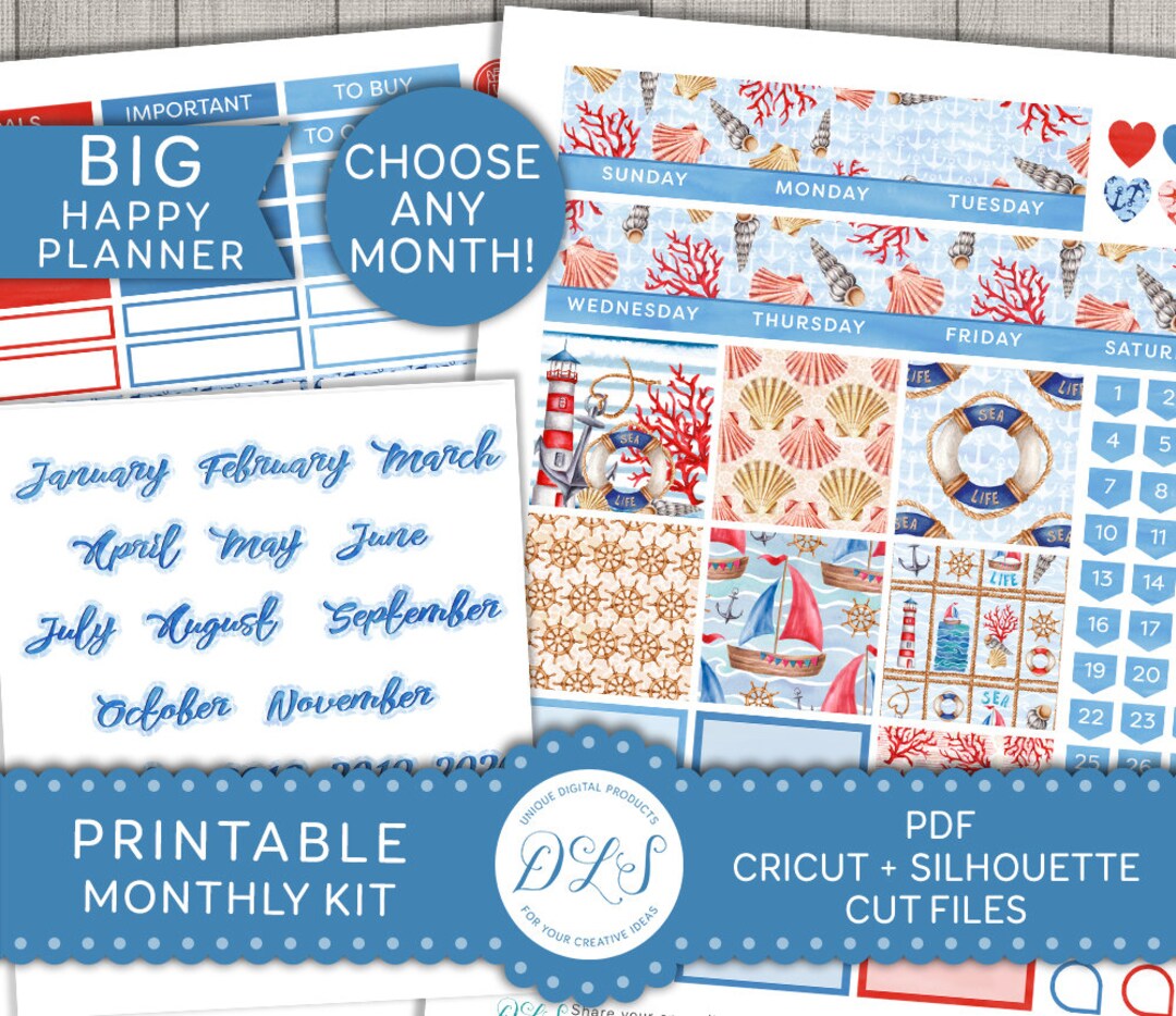 Big Happy Planner Monthly Stickers Kit, Printable Monthly Planner ...