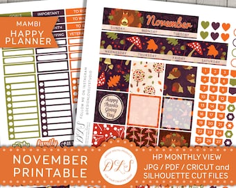 NOVEMBER Happy Planner, November Monthly Kit, Mambi November, November Planner, Printable Monthly Stickers, Autumn Planner, HPMV109