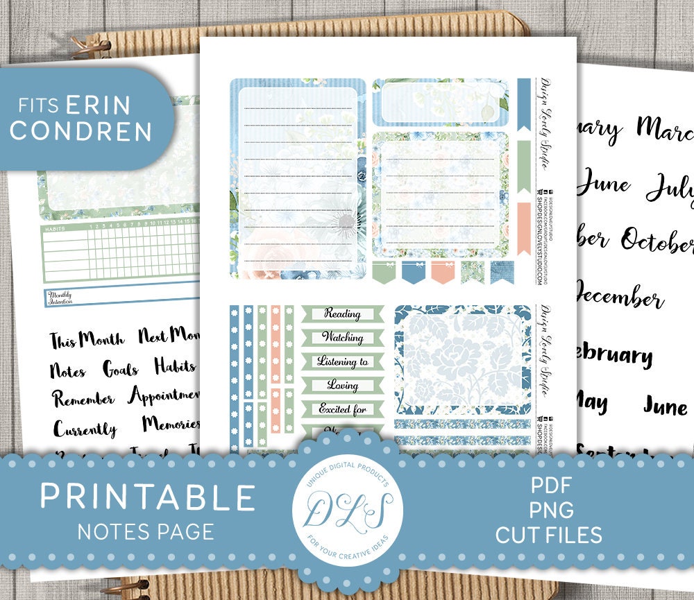 Printable NOTES PAGE Stickers for Erin Condren Life Planner, Notes Page ...