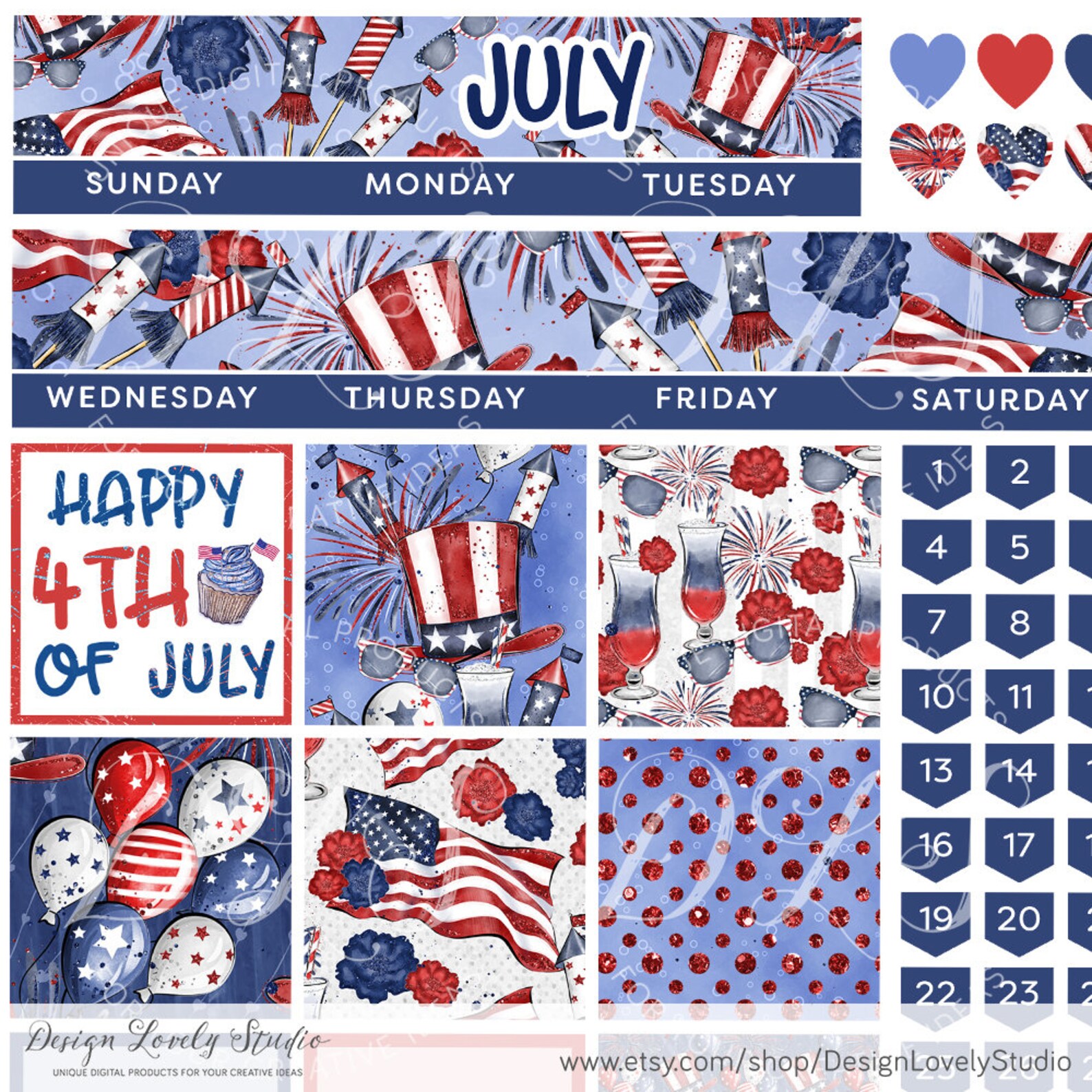 Big Happy Planner JULY Stickers Kit JULY Monthly Printable Etsy
