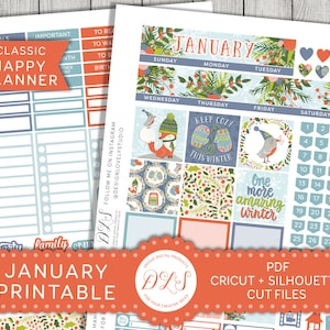 Happy Planner January Monthly Kit, January Monthly Planner Stickers, January Printable Kit, 2018 Planner Stickers Kit, Cut Files, HPMV137