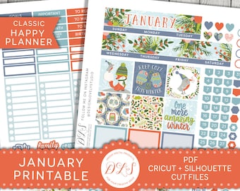 Happy Planner January Monthly Kit, January Monthly Planner Stickers, January Printable Kit, 2018 Planner Stickers Kit, Cut Files, HPMV137