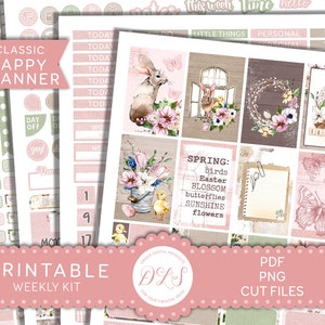 Happy Planner Printable Weekly Kit, Easter Planner Stickers, Spring Planner Stickers, Bunny Planner Stickers, Cut Files, HP192