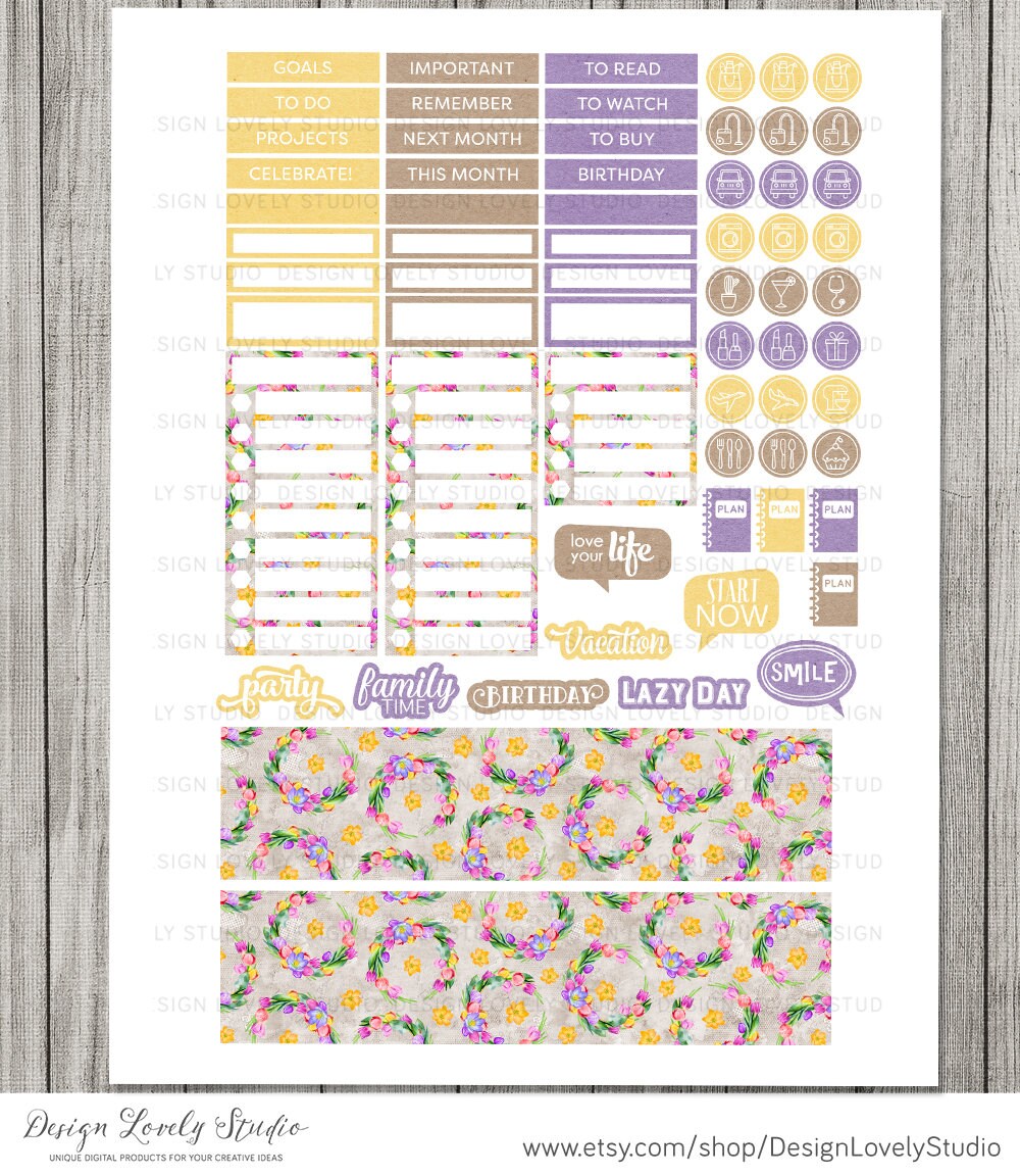 Printable FLORAL Monthly Planner Stickers, Classic Happy Planner ...
