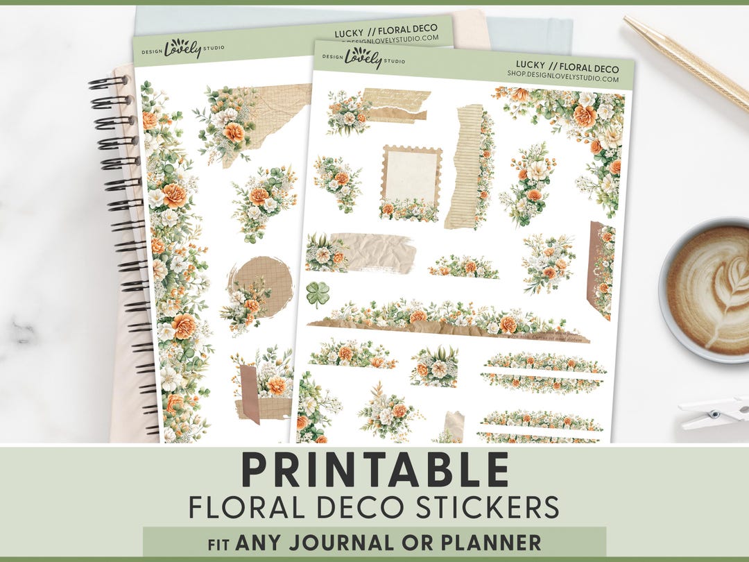 Lucky Floral Stickers – Printable Planner Stickers for March Journaling ...