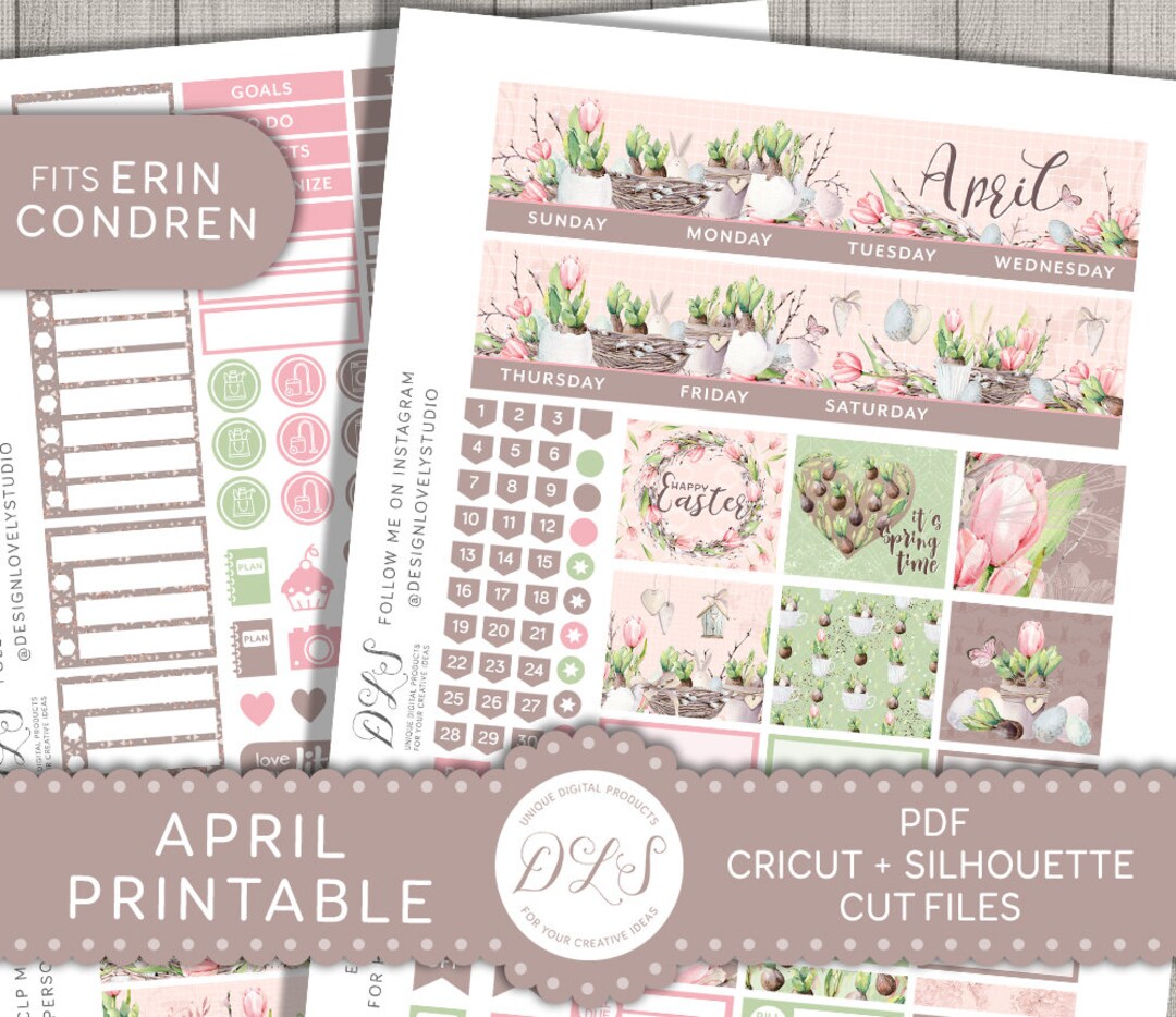 April Monthly Kit, Printable April Planner Stickers, Easter Monthly Kit ...