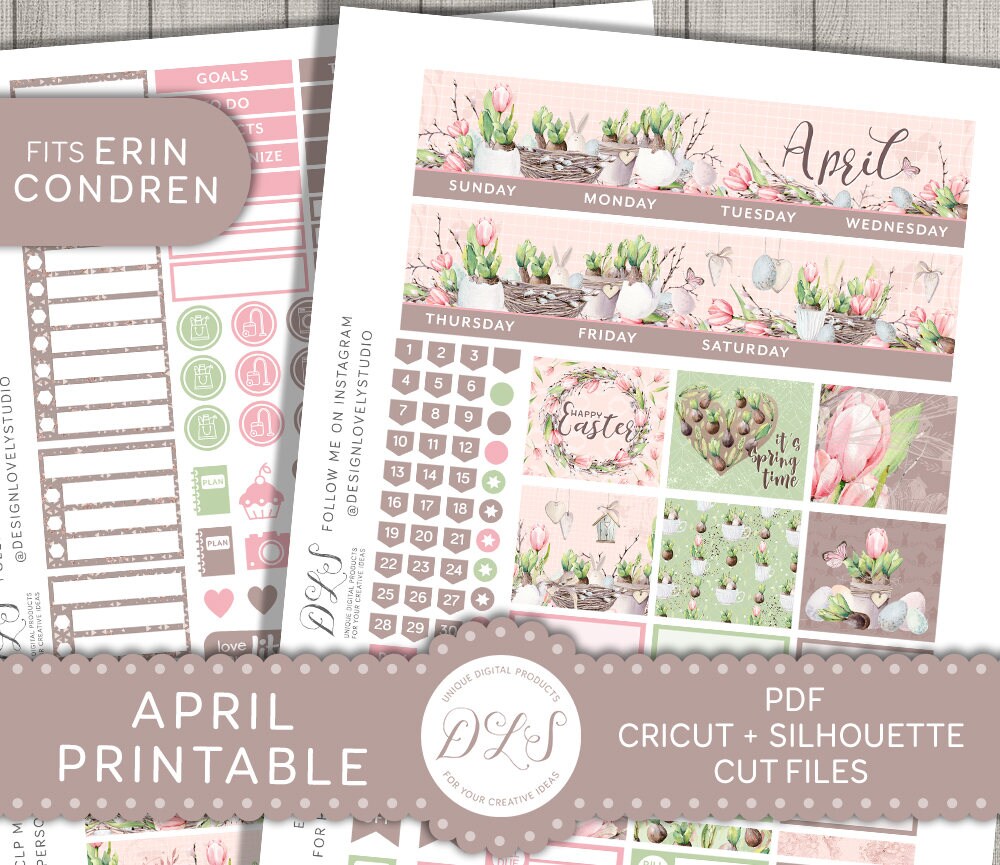 April Monthly Kit, Printable April Planner Stickers, Easter Monthly Kit ...