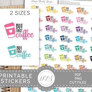 COFFEE Planner Stickers, Printable Coffee Cup Planner Stickers, But First Coffee Planner Stickers, Typography Stickers, Cut Files, SS122