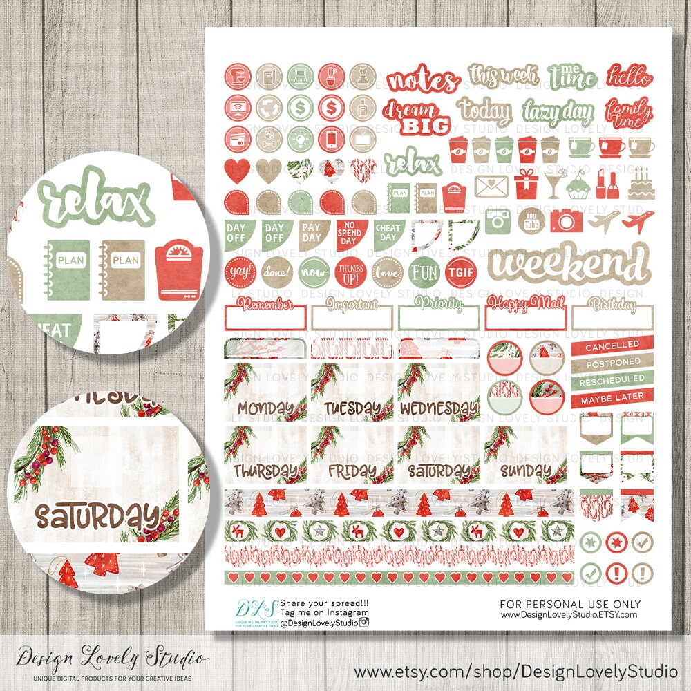 Printable CHRISTMAS Planner Stickers Kit, Happy Planner Christmas ...