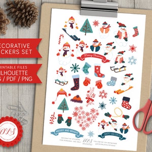 Christmas Bullet Journal Stickers, Christmas Planner Stickers, Winter Scrapbook Stickers, Christmas Decorative Stickers, Printable, DS108