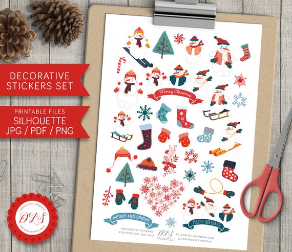 Christmas Bullet Journal Stickers, Christmas Planner Stickers, Winter  Scrapbook Stickers, Christmas Decorative Stickers, Printable, DS108