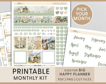 Printable June Planner Stickers, July Monthly Sticker Kit, August Monthly Stickers, Hiking, Camping, Adventure, Big Happy Planner, BM254