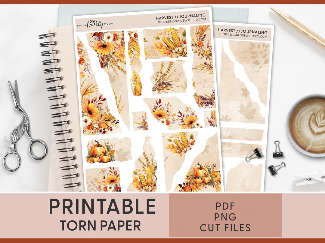 Autumn Printable Journaling Stickers, Torn Paper Stickers, Ripped Paper ...