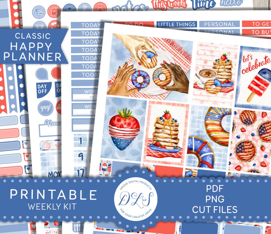 Printable 4TH OF JULY Planner Stickers Kit, July Weekly Kit, Happy ...