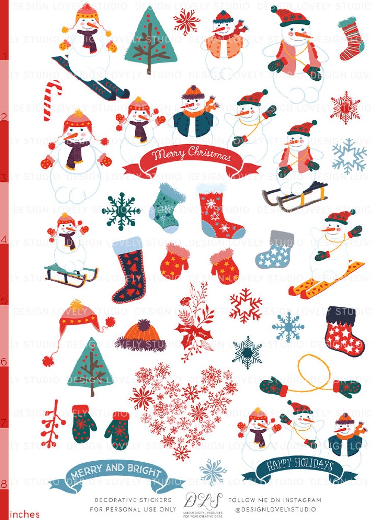 May include: A set of 24 colorful Christmas stickers featuring snowmen, mittens, stockings, snowflakes, trees, and a heart-shaped design made of snowflakes. The stickers are perfect for adding a festive touch to gifts, cards, and other crafts.