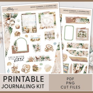 Boho Summer Journaling Stickers – Printable Planner Stickers for Bullet Journals, Scrapbooking, Coastal Beach Vibes, Ocean Theme, JS231