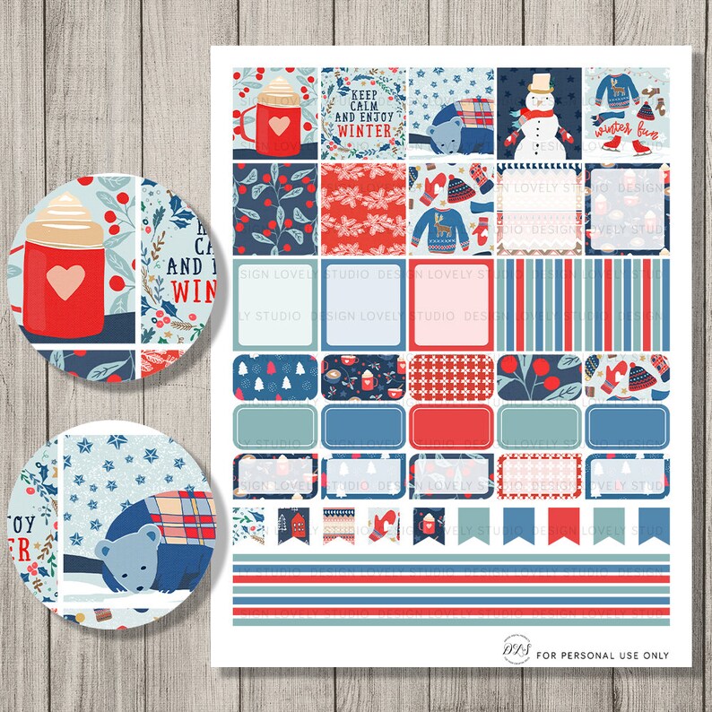 Winter Planner Kit ECLP Horizontal Stickers Winter Stickers | Etsy