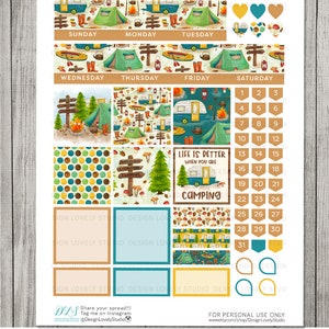 Puede incluir: Un conjunto de pegatinas imprimibles para planificadores con tem&aacute;tica de camping. Las pegatinas presentan una variedad de dise&ntilde;os, que incluyen una caravana, una tienda de campa&ntilde;a, una fogata y una escena de bosque. Las pegatinas son perfectas para agregar un toque de fantas&iacute;a a tu planificador.