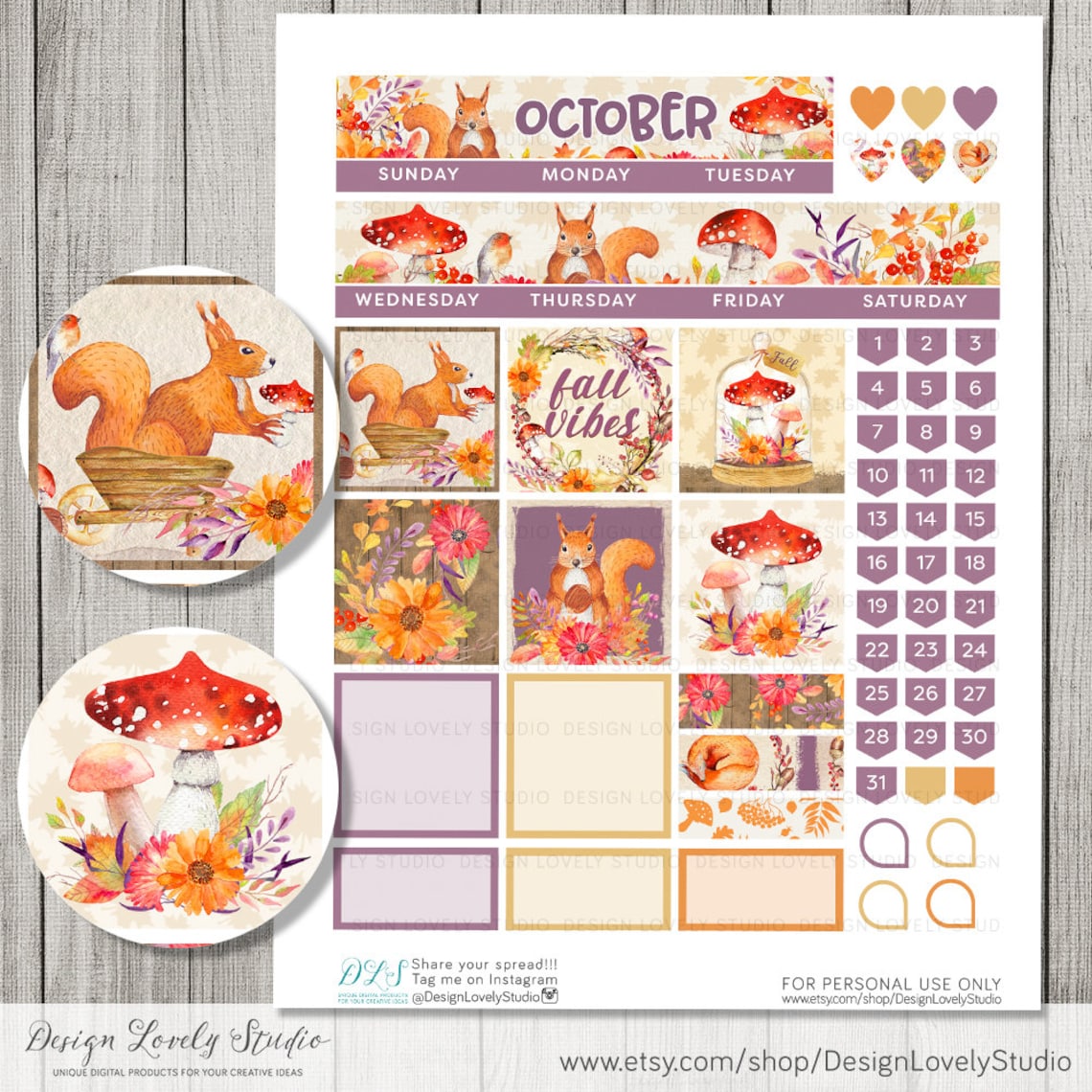 Printable OCTOBER Monthly Stickers Kit, Big Happy Planner October Kit ...