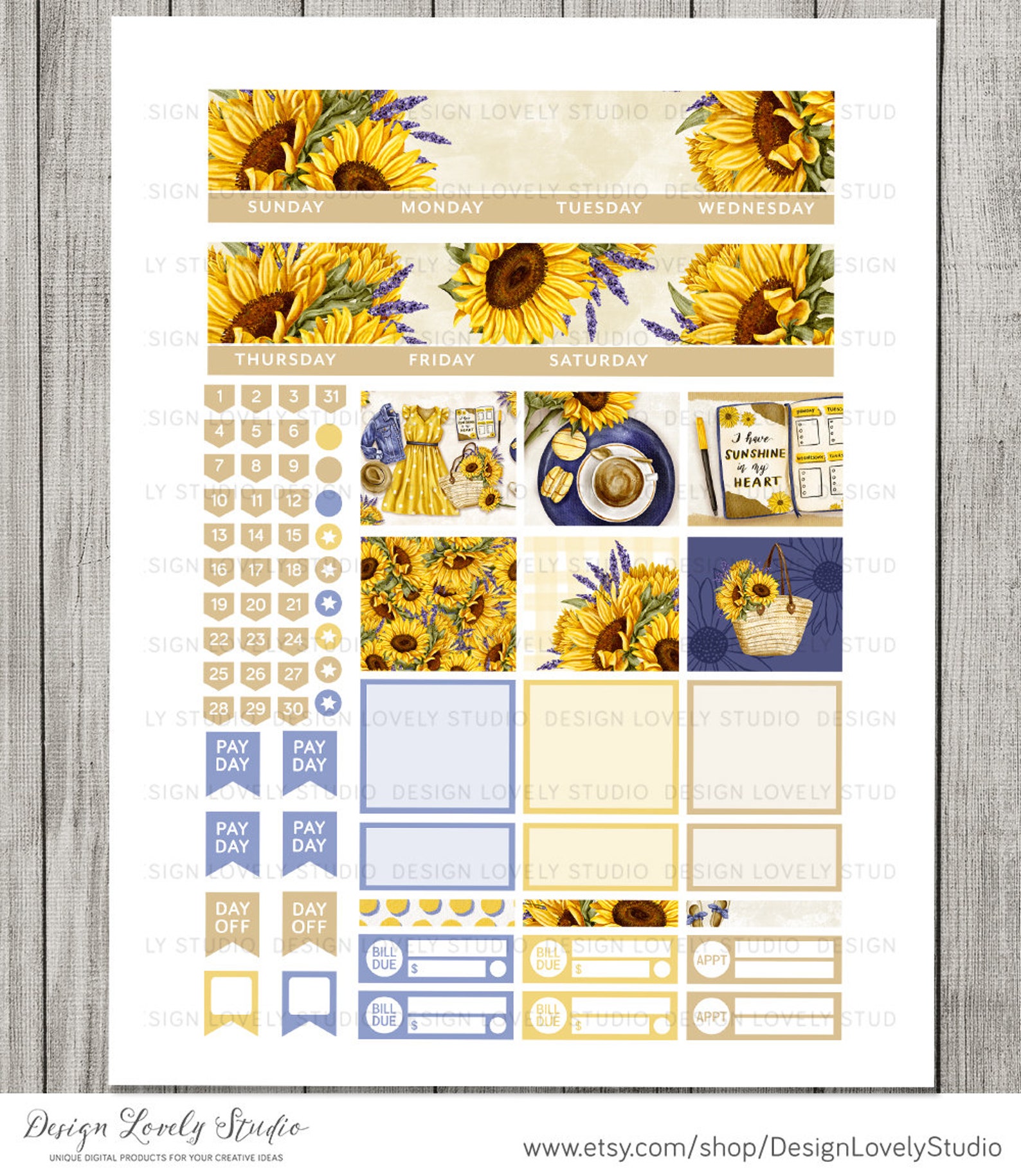 SUNFLOWERS Planner Stickers Printable Monthly Stickers Kit - Etsy