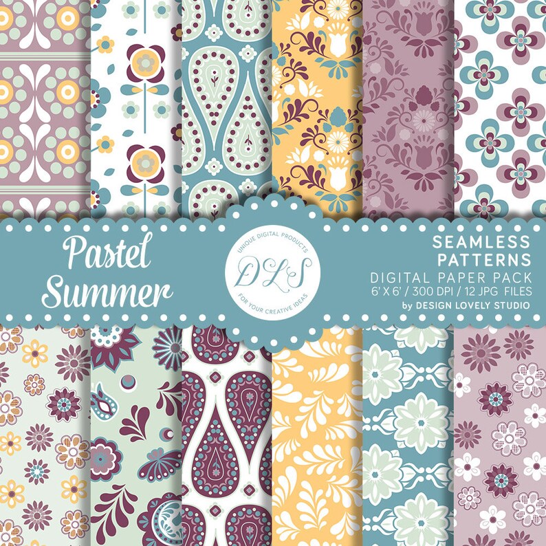 Boho Digital Paper Pastel Floral Digital Paper Summer Floral Paper DP121 Floral Seamless Pattern Paisley Digital Paper 6x6 Printable