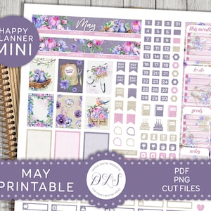 Kit d'autocollants mensuels de mai, autocollants de planificateur de mai, autocollants de mini planificateur heureux, autocollants de planificateur de printemps, autocollants de planificateur numérique, MM200