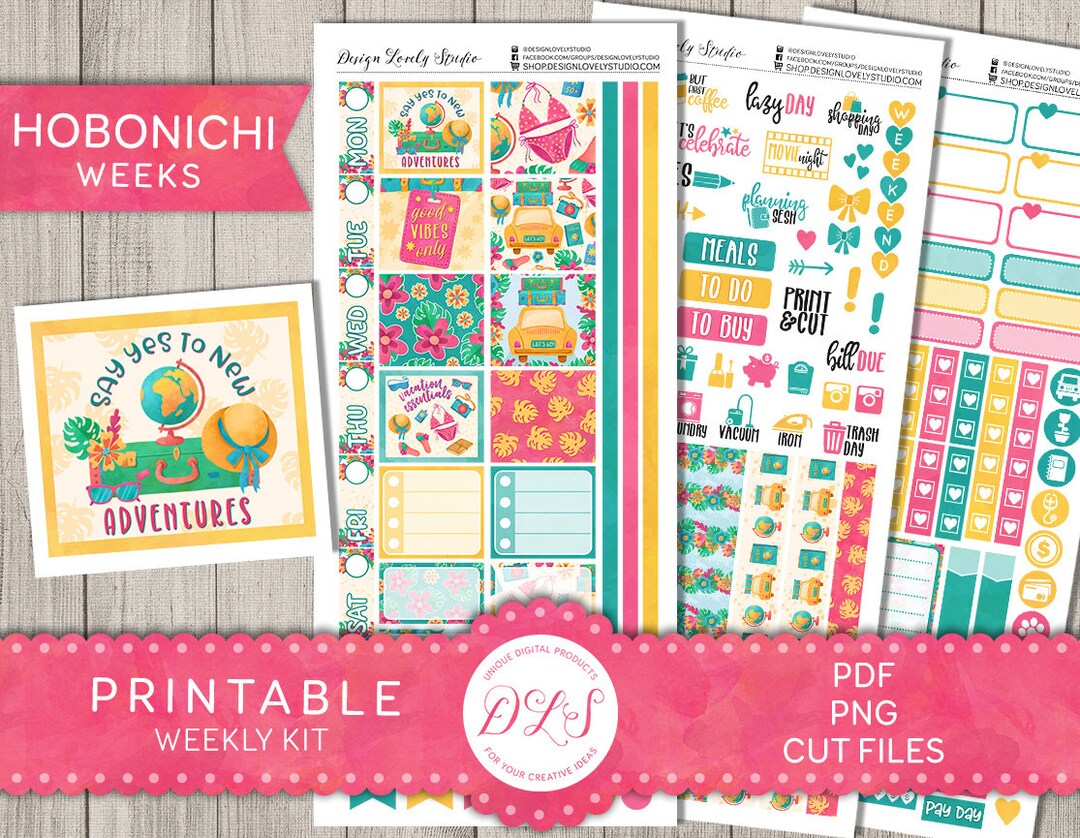 Printable HOBONICHI Weeks Stickers Kit, Summer Planner Stickers, Travel ...