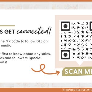 May include: A white and brown graphic with the text "LET'S GET connected!" and a QR code with the text "SCAN ME!" below it. The text encourages users to scan the QR code to follow DLS on social media.