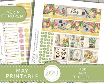 MAY Monthly Planner Stickers, Printable May Monthly Kit, Floral Planner Stickers, fits Erin Condren, Spring Planner Stickers, MV159