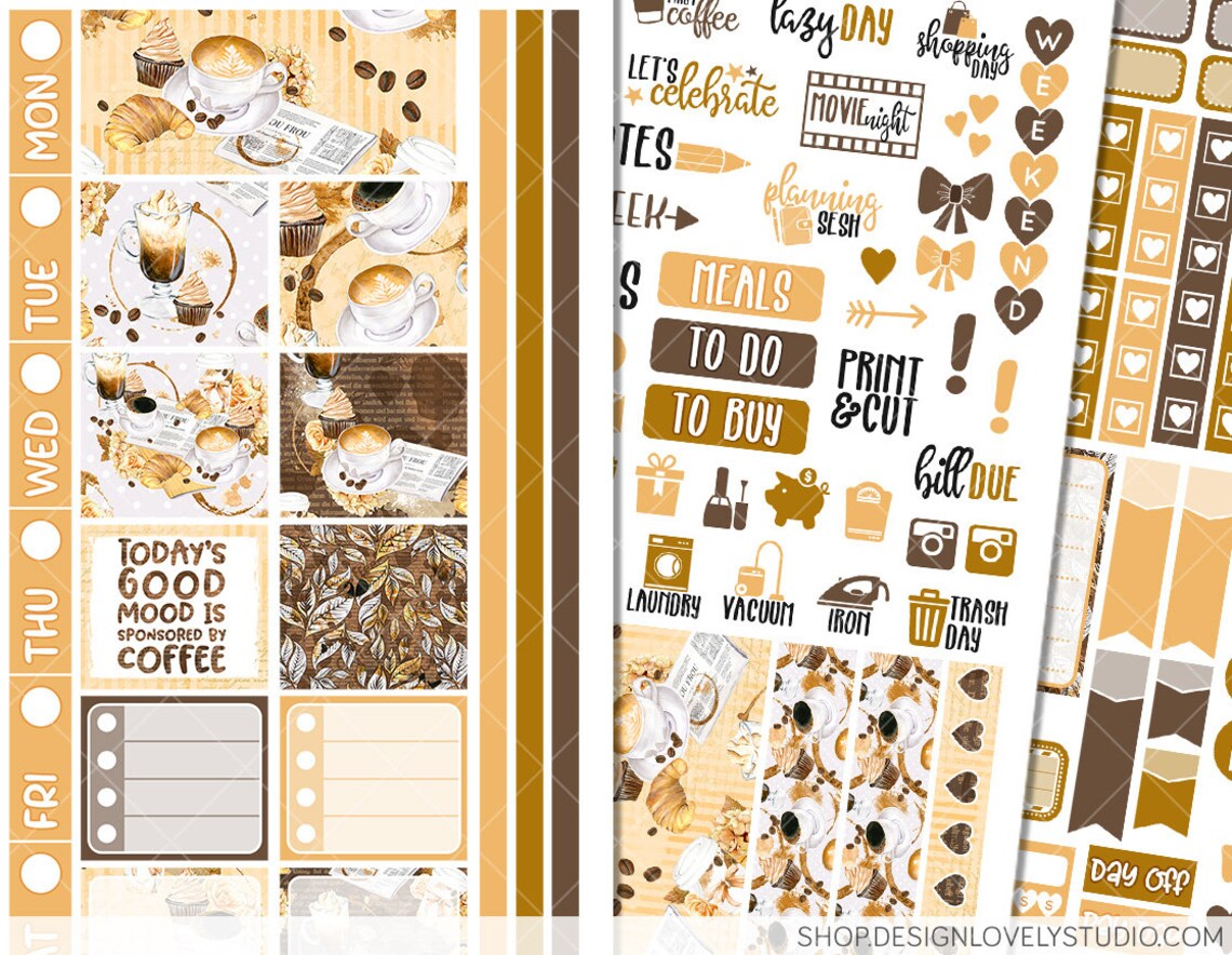 Printable COFFEE TIME Planner Stickers Kit, Hobonichi Weeks Planner ...