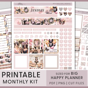 Kit de pegatinas mensuales de enero, pegatinas del planificador de enero, kit mensual de enero, kit mensual de Big Happy Planner, pegatinas del planificador imprimibles, BM248